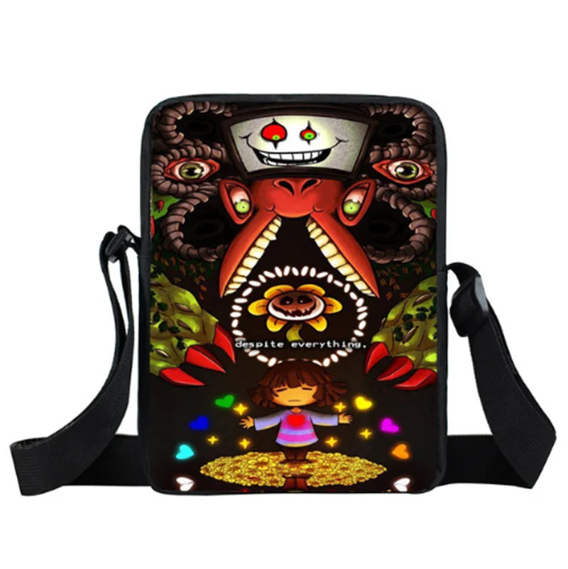 Anime Undertale Mini Messenger Bag for Kids School Snacks Travel Mochila