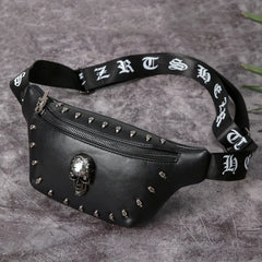 Unisex Waist Bag Pu Leather Fanny Packs Punk Style Rivet Chest Bag