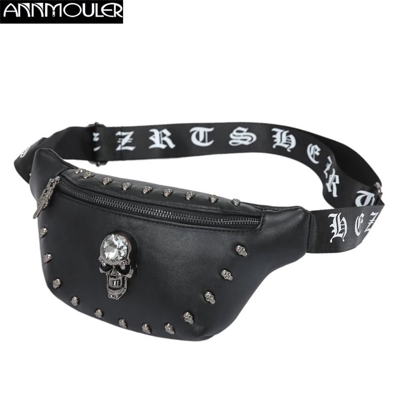 Unisex Waist Bag Pu Leather Fanny Packs Punk Style Rivet Chest Bag