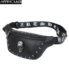 Unisex Waist Bag Pu Leather Fanny Packs Punk Style Rivet Chest Bag