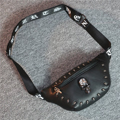 Unisex Waist Bag Pu Leather Fanny Packs Punk Style Rivet Chest Bag