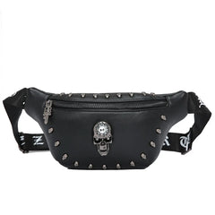 Unisex Waist Bag Pu Leather Fanny Packs Punk Style Rivet Chest Bag