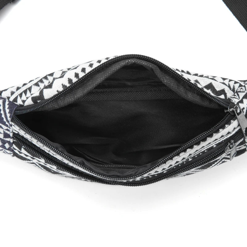 Annmouler Bohemian Style Women Waist Bag Double Zipper Belt Pouch