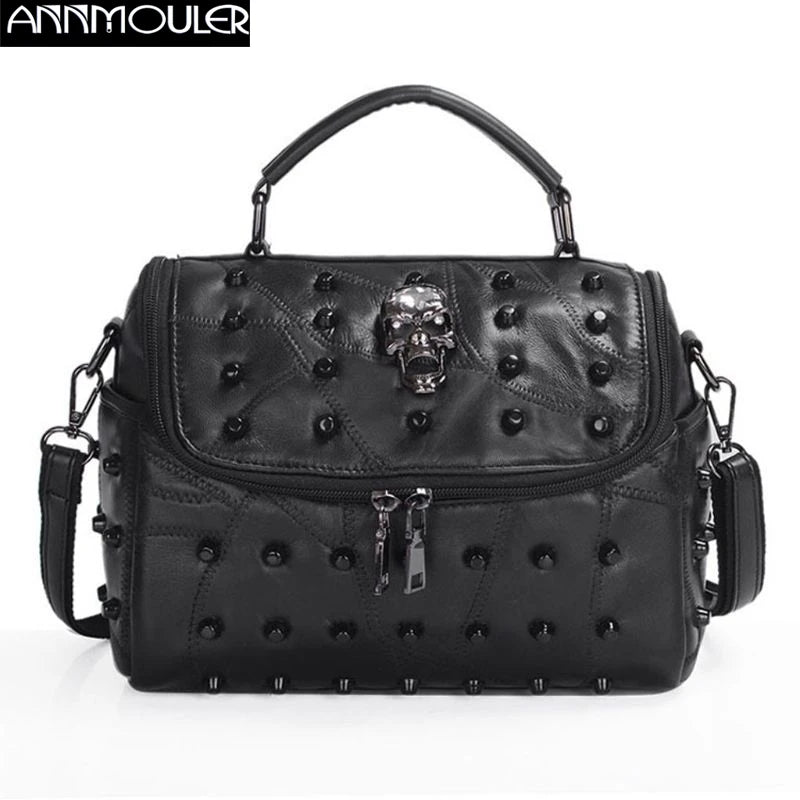 Soft Sheep Leather Tote Bag Skull Messenger Bag