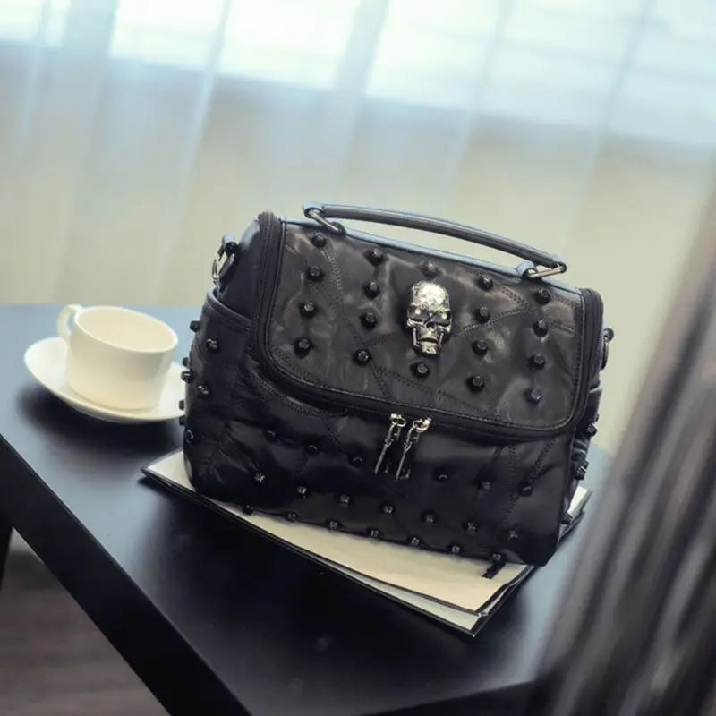 Soft Sheep Leather Tote Bag Skull Messenger Bag