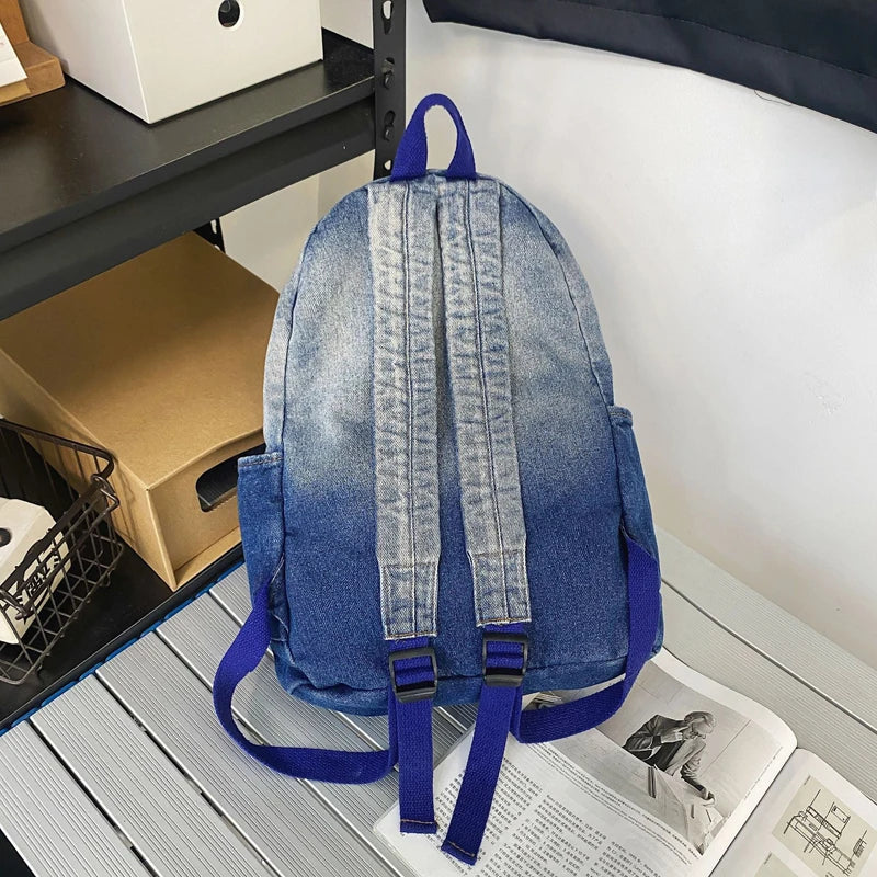Annmouler Large Capacity Denim Backpack Vintage Bookbag Laptop Bag
