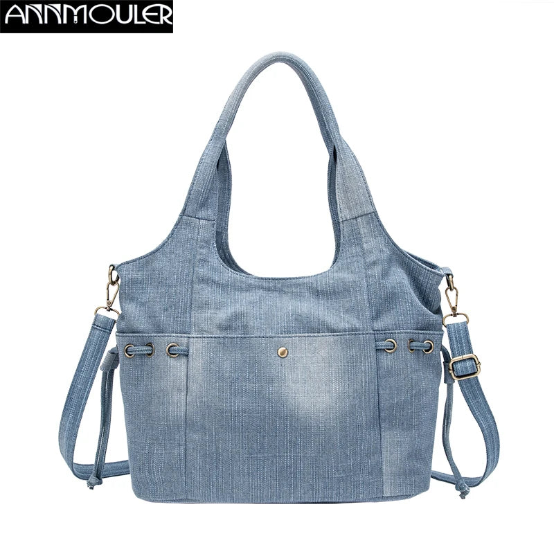 Women's Denim Tote Crossbody Bag with Multi-Pockets