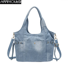 Women's Denim Tote Crossbody Bag with Multi-Pockets
