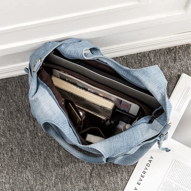 Women's Denim Tote Crossbody Bag with Multi-Pockets