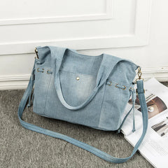 Women's Denim Tote Crossbody Bag with Multi-Pockets