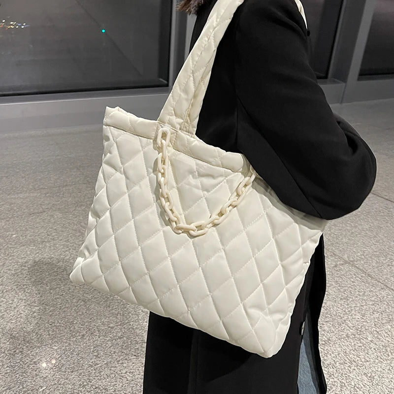 Nylon Shoulder Bag with Chain for Women
