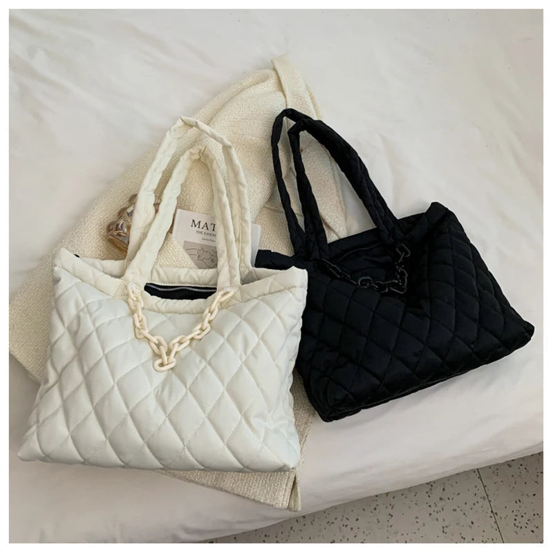 Nylon Shoulder Bag with Chain for Women