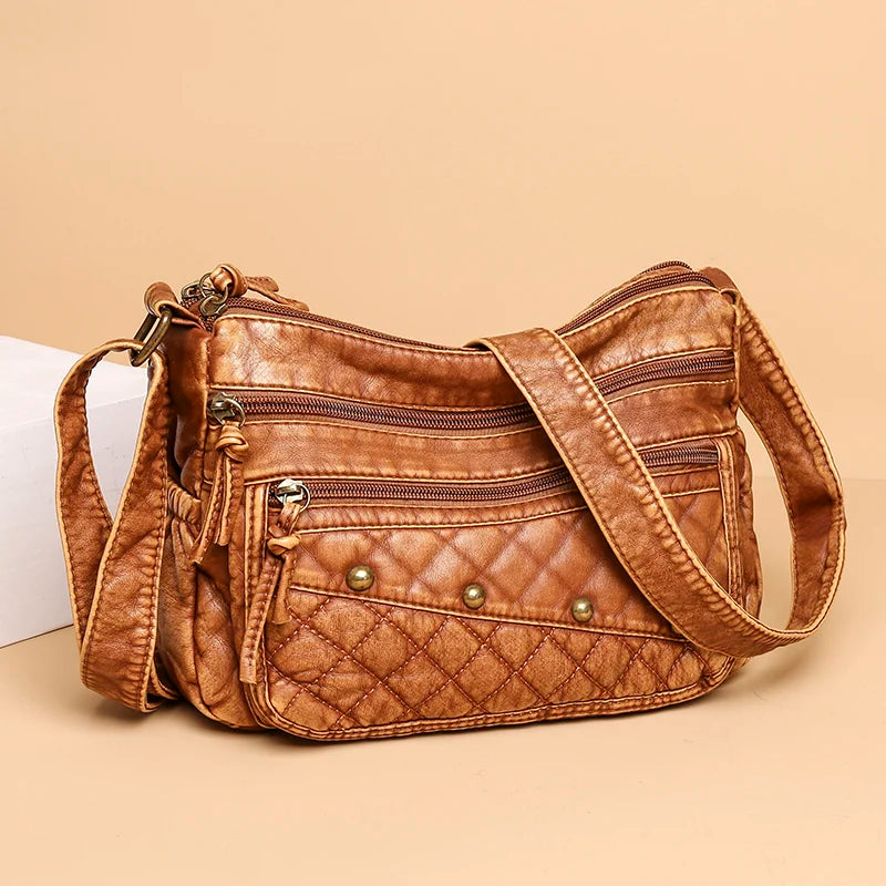 Vintage Crossbody Bag Soft Leather Handbags Multi-pockets Bag