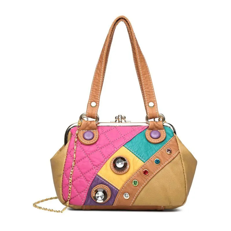 Soft Leather Shoulder Bag Women Handbag Purse Diamond Crossbody Bag
