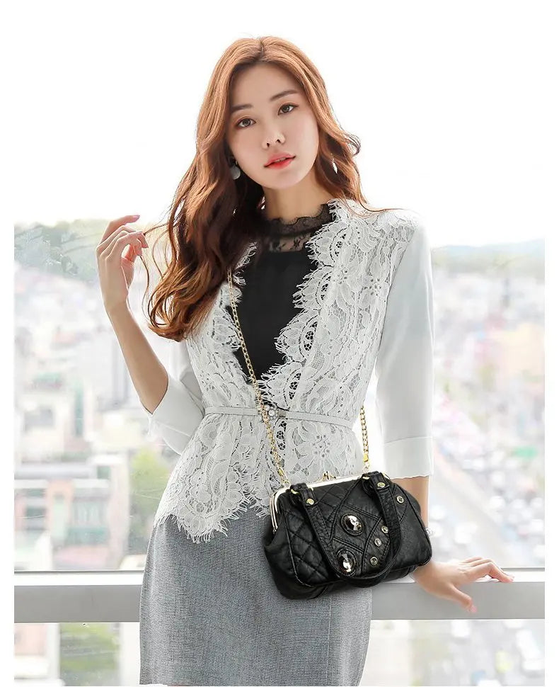 Soft Leather Shoulder Bag Women Handbag Purse Diamond Crossbody Bag
