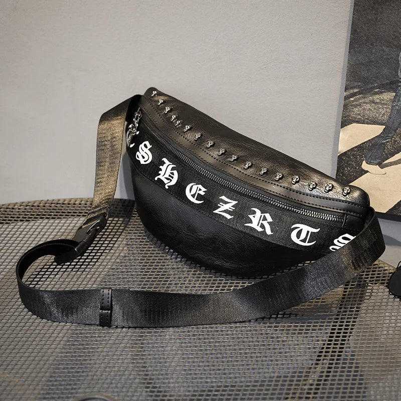 Unisex Punk Style Waist Bag Faux Leather Shoulder Chest Bum Bag