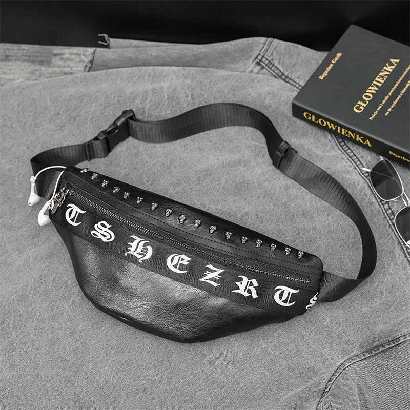 Unisex Punk Style Waist Bag Faux Leather Shoulder Chest Bum Bag