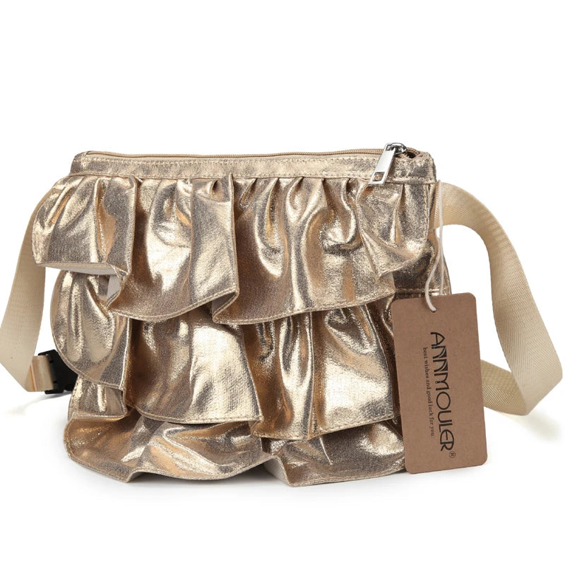 Pu Leather Waist Bag Ruffle Fanny Pack Adjustable Phone Belt Bag