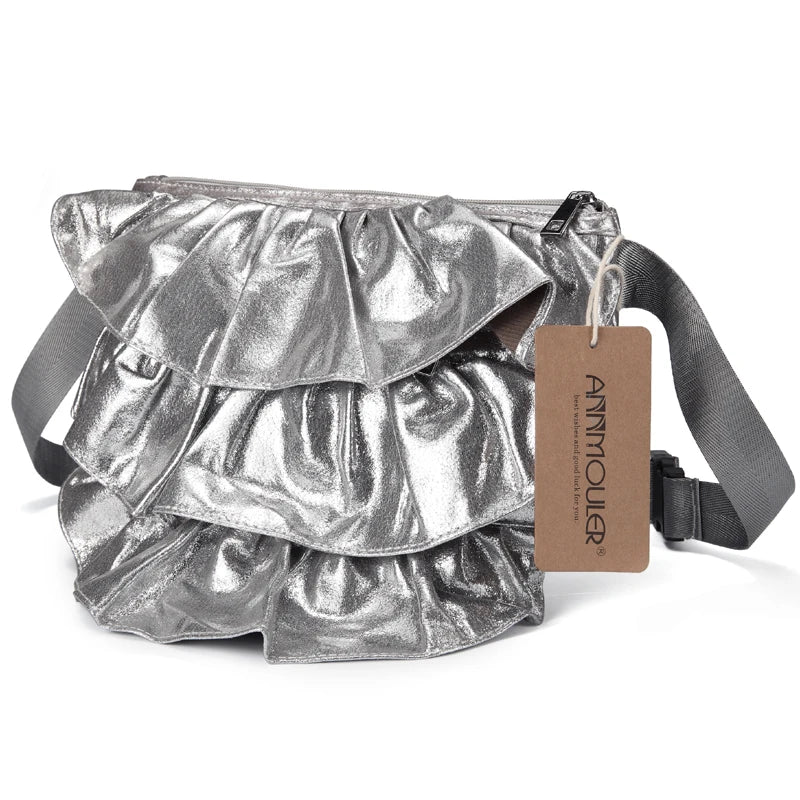 Pu Leather Waist Bag Ruffle Fanny Pack Adjustable Phone Belt Bag