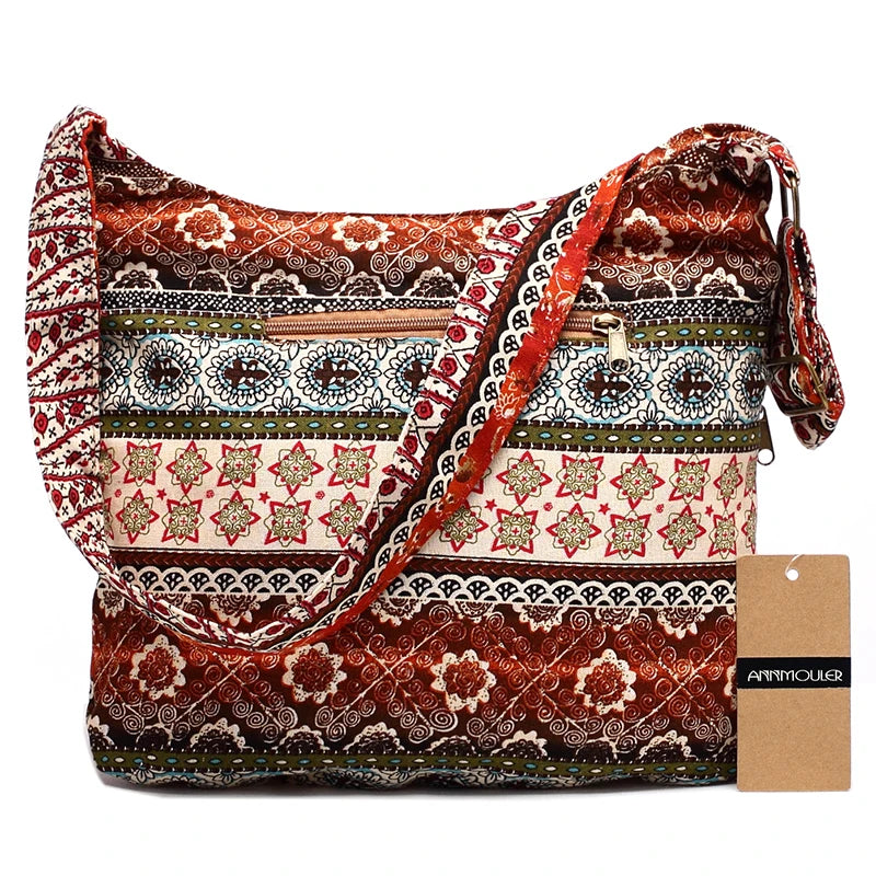 Bohemian Style Double Zipper Shoulder Bag