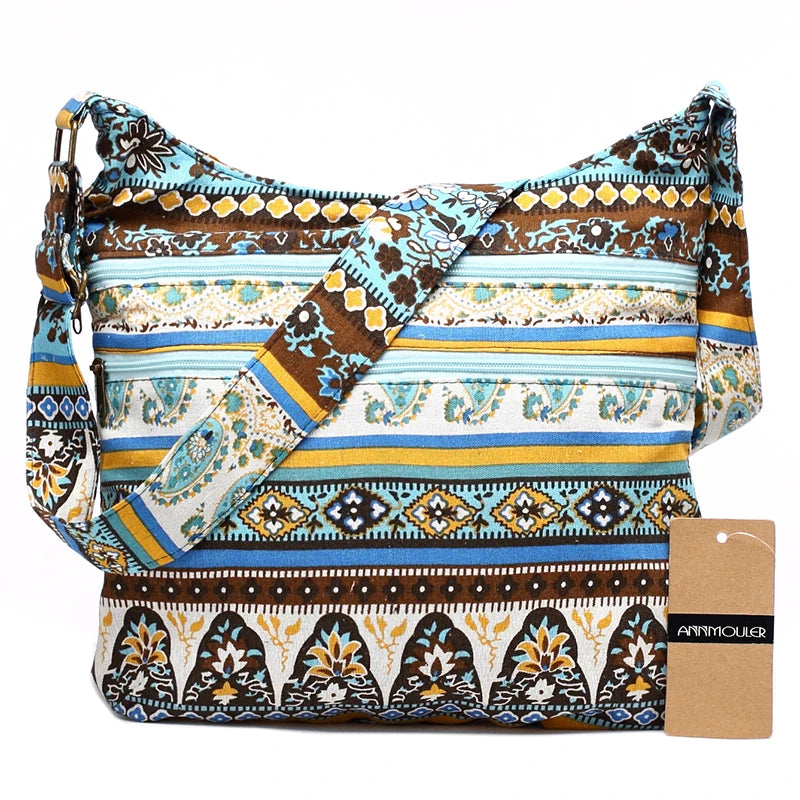 Bohemian Style Double Zipper Shoulder Bag