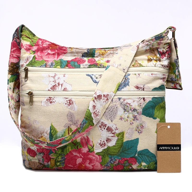 Bohemian Style Double Zipper Shoulder Bag