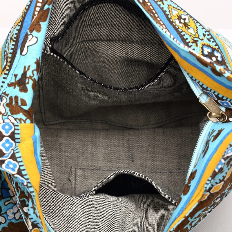 Bohemian Style Double Zipper Shoulder Bag
