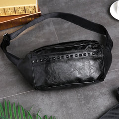 Unisex Waist Bag Fanny Pack Brown Rivet Chest Bag