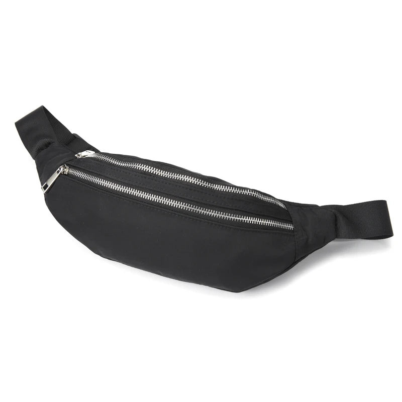Women Green Nylon Waist Pack Fanny Pack Small Double Zipper Phone Purse Bag