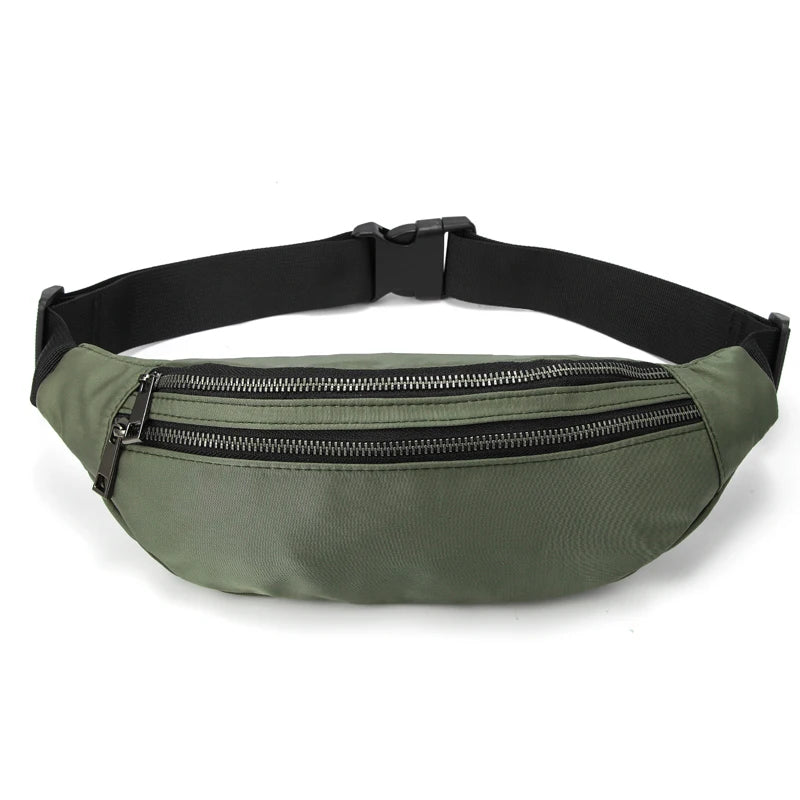 Women Green Nylon Waist Pack Fanny Pack Small Double Zipper Phone Purse Bag