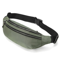 Women Green Nylon Waist Pack Fanny Pack Small Double Zipper Phone Purse Bag
