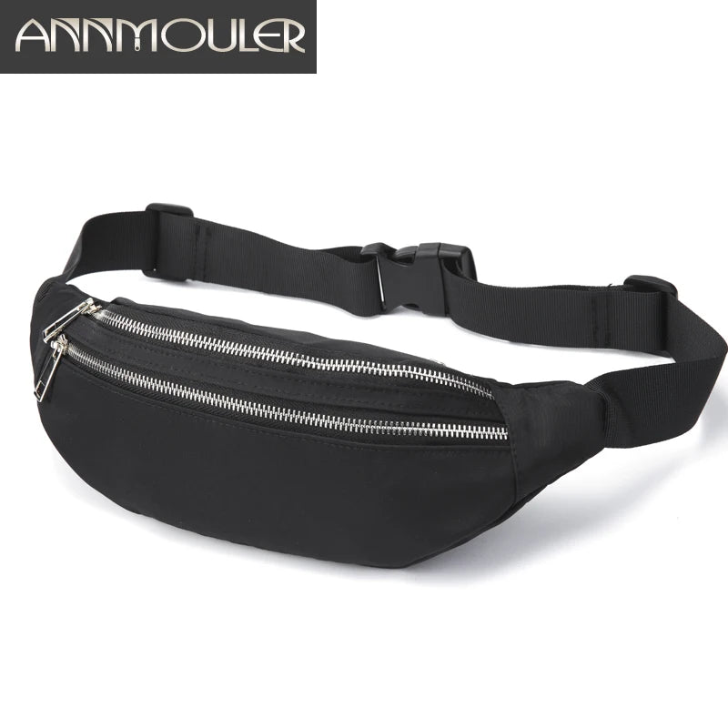 Women Green Nylon Waist Pack Fanny Pack Small Double Zipper Phone Purse Bag