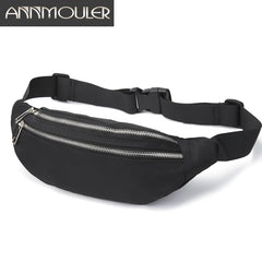 Women Green Nylon Waist Pack Fanny Pack Small Double Zipper Phone Purse Bag