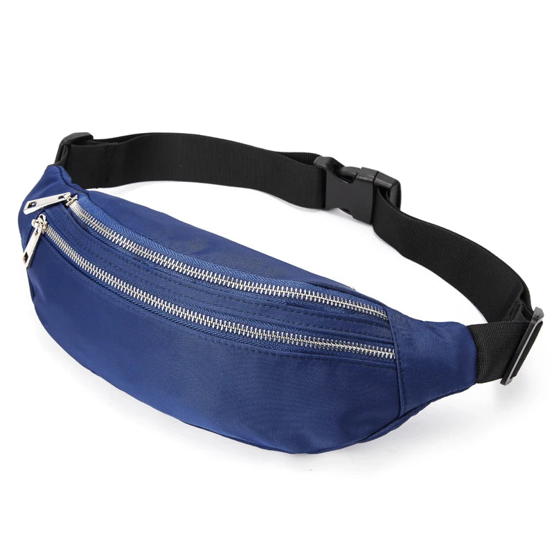 Women Green Nylon Waist Pack Fanny Pack Small Double Zipper Phone Purse Bag