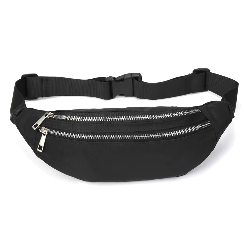 Women Green Nylon Waist Pack Fanny Pack Small Double Zipper Phone Purse Bag