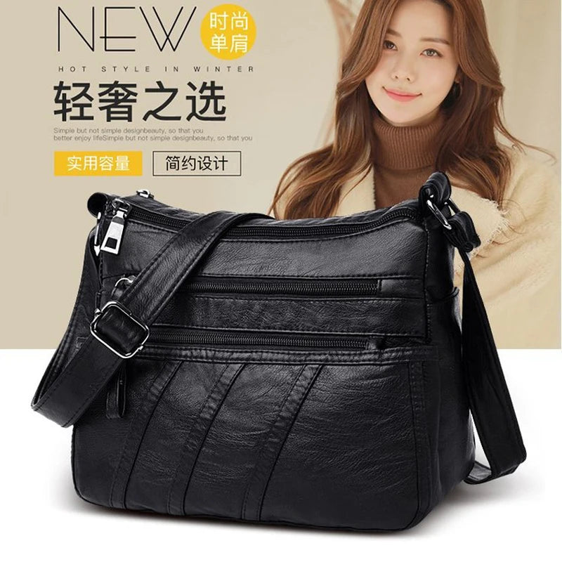 Small Women Bag Pu Leather Shoulder Bag Multipockets Crossbody Bag
