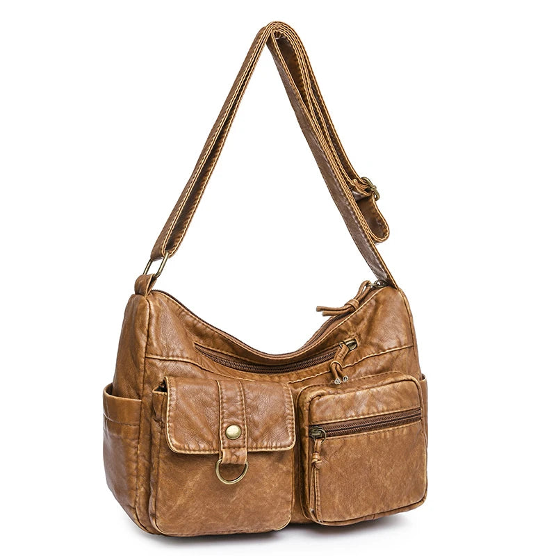 Brown Soft Leather Shoulder Bag Woman Crossbody Messenger Large bolsa f