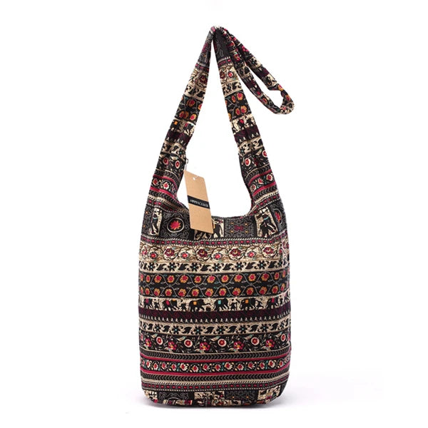 Vintage Elephant Floral Print Crossbody Messenger Bag for Ladies