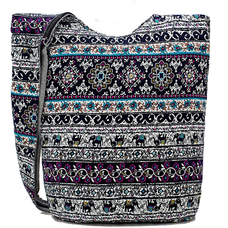Vintage Elephant Floral Print Crossbody Messenger Bag for Ladies