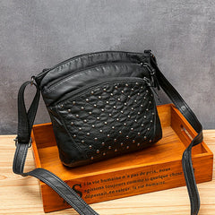 Women Crossbody Bag Rivet Messenger Bag Soft Pu Leather Shoulder Bag