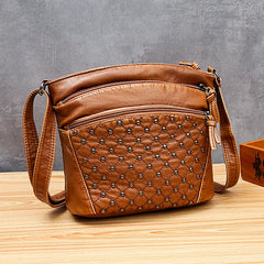 Women Crossbody Bag Rivet Messenger Bag Soft Pu Leather Shoulder Bag