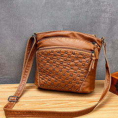 Women Crossbody Bag Rivet Messenger Bag Soft Pu Leather Shoulder Bag