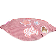 Pink Patchwork Waist Bag, Star Waist Pack Corduroy Phone Pouch