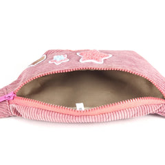 Pink Patchwork Waist Bag, Star Waist Pack Corduroy Phone Pouch