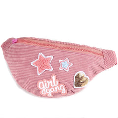 Pink Patchwork Waist Bag, Star Waist Pack Corduroy Phone Pouch