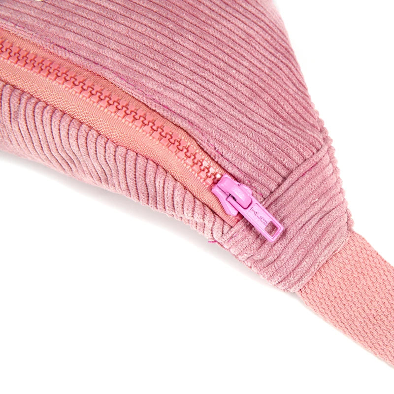 Pink Patchwork Waist Bag, Star Waist Pack Corduroy Phone Pouch