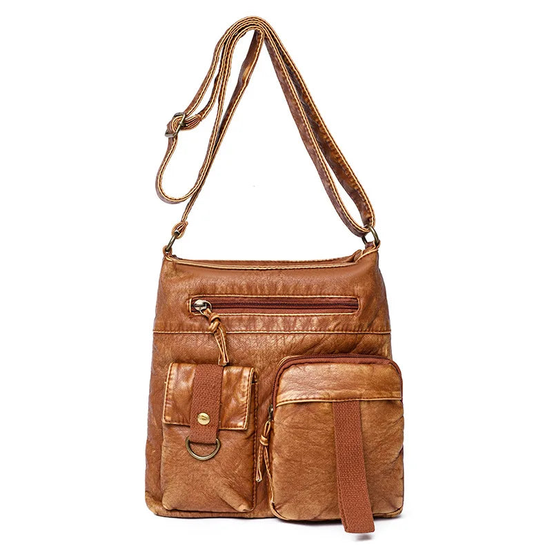 Women's Soft Leather Crossbody Bag Multi-pockets Shoulder Bag