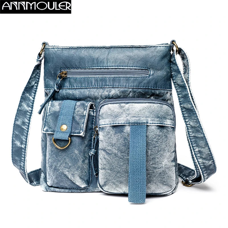 Women's Soft Leather Crossbody Bag Multi-pockets Shoulder Bag