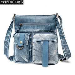 Women's Soft Leather Crossbody Bag Multi-pockets Shoulder Bag