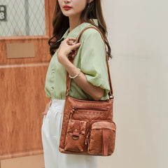 Women's Soft Leather Crossbody Bag Multi-pockets Shoulder Bag